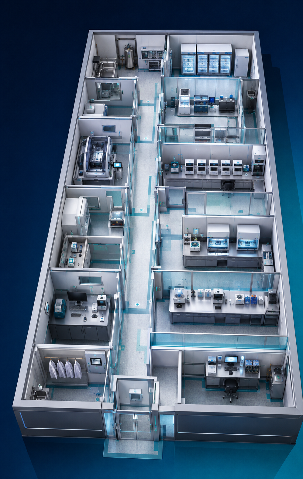 Rendered PCR laboratory process and equipment layout
