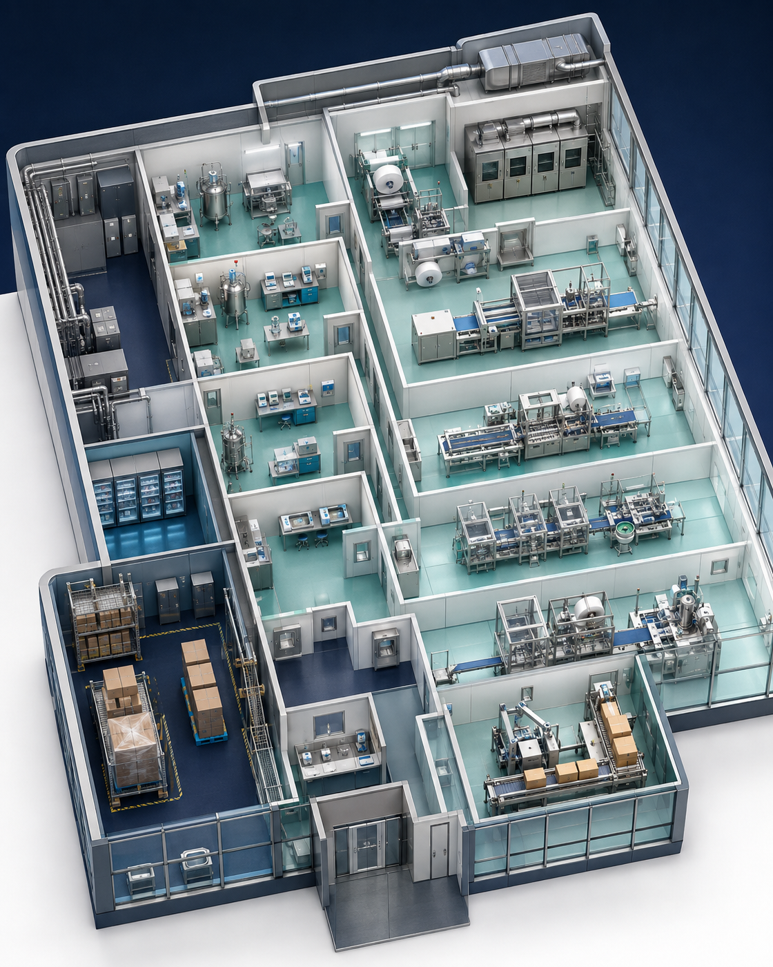 Phased medical manufacturing facility master plan and production layout